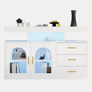 Aparador LED 120 cm - Buffet com 16 cores de luz, armário com gavetas, branco