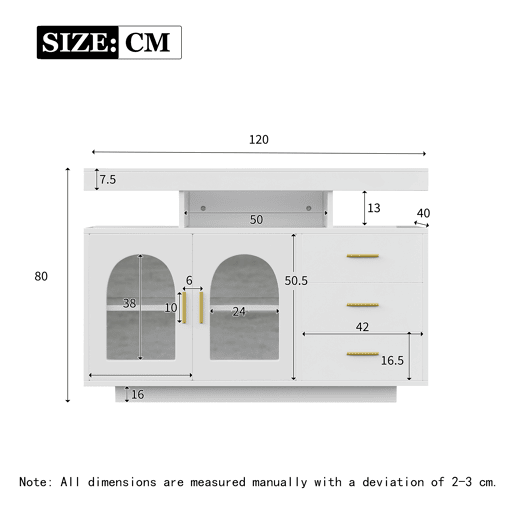 Aparador LED 120 cm - Buffet com 16 cores de luz, armário com gavetas, branco