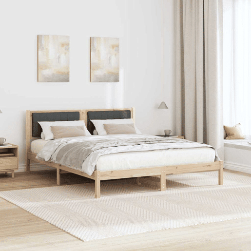 Estrutura de Cama de casal moderno com Cabeceira Estofada Cinza Escuro