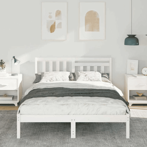 Estrutura da Cama de casal simple com cabeceira Branco 135 x 190 cm