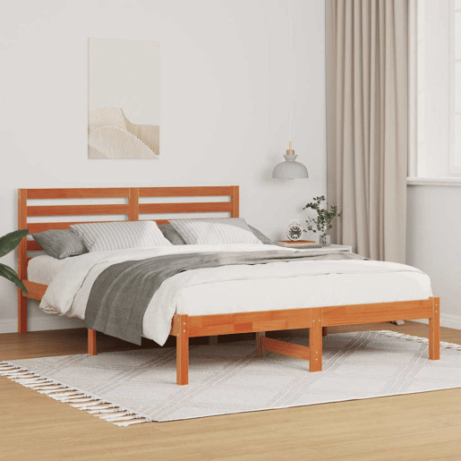 Estrutura de cama de casal simple com cabeceira - Marrom Cera 135 x 190 cm