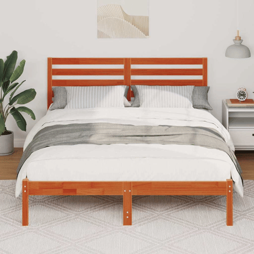Estrutura de cama de casal simple com cabeceira - Marrom Cera 135 x 190 cm