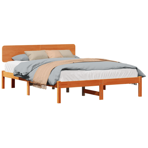 Estrutura de cama de casal simple com cabeceira - Marrom Cera 200 x 200 cm