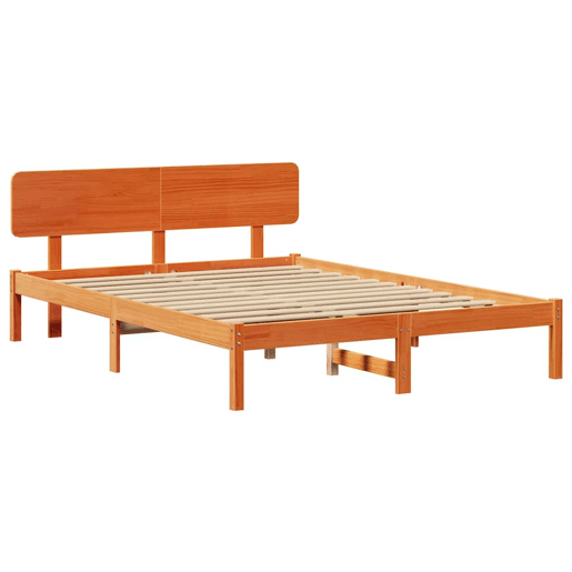 Estrutura de cama de casal simple com cabeceira - Marrom Cera 200 x 200 cm
