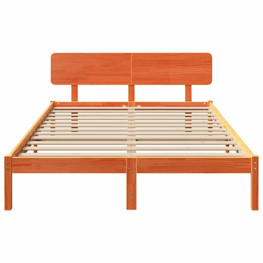 Estrutura de cama de casal simple com cabeceira - Marrom Cera 200 x 200 cm