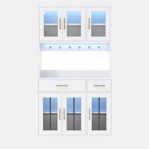 Aparador 180x100 - 6 portas, 2 gavetas, LED, tomada, prateleiras ajustáveis, estilo rústico - Branco