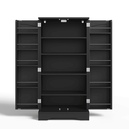 Aparador 115x40x180 cm - Com iluminação LED, controlo por aplicação, 4 portas, 5 gavetas - Preto, Natural