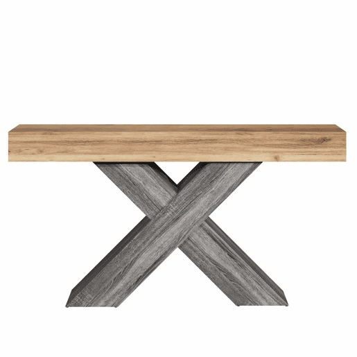 Mesa de console estreita - pés em X, efeito madeira, tampo em aglomerado, para a entrada e a sala de estar, mesa auxiliar - Natural