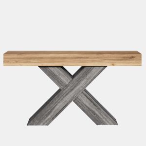 Mesa de console estreita - pés em X, efeito madeira, tampo em aglomerado, para a entrada e a sala de estar, mesa auxiliar - Natural