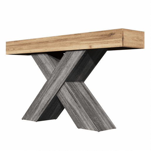 Mesa de console estreita - pés em X, efeito madeira, tampo em aglomerado, para a entrada e a sala de estar, mesa auxiliar - Natural