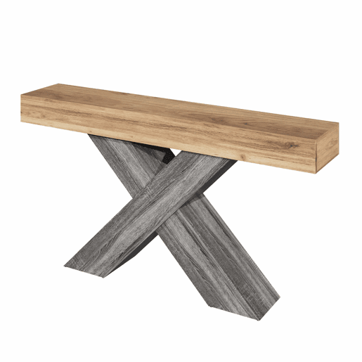 Mesa de console estreita - pés em X, efeito madeira, tampo em aglomerado, para a entrada e a sala de estar, mesa auxiliar - Natural