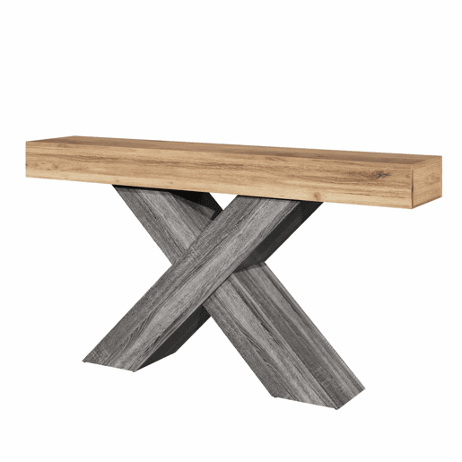 Mesa de console estreita - pés em X, efeito madeira, tampo em aglomerado, para a entrada e a sala de estar, mesa auxiliar - Natural