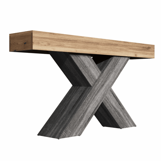 Mesa de console estreita - pés em X, efeito madeira, tampo em aglomerado, para a entrada e a sala de estar, mesa auxiliar - Natural