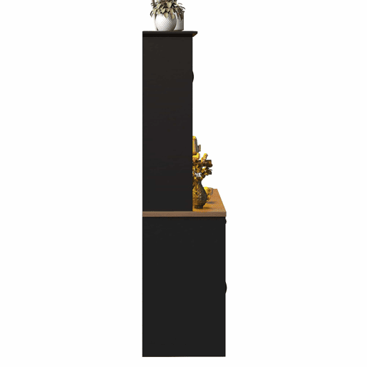 Armário de cozinha de 140 cm u2013 com gaveta extraível, iluminação LED, despensa com suporte para garrafas e copos, aparador iluminado para sala de estar e de jantar u2013 Preto