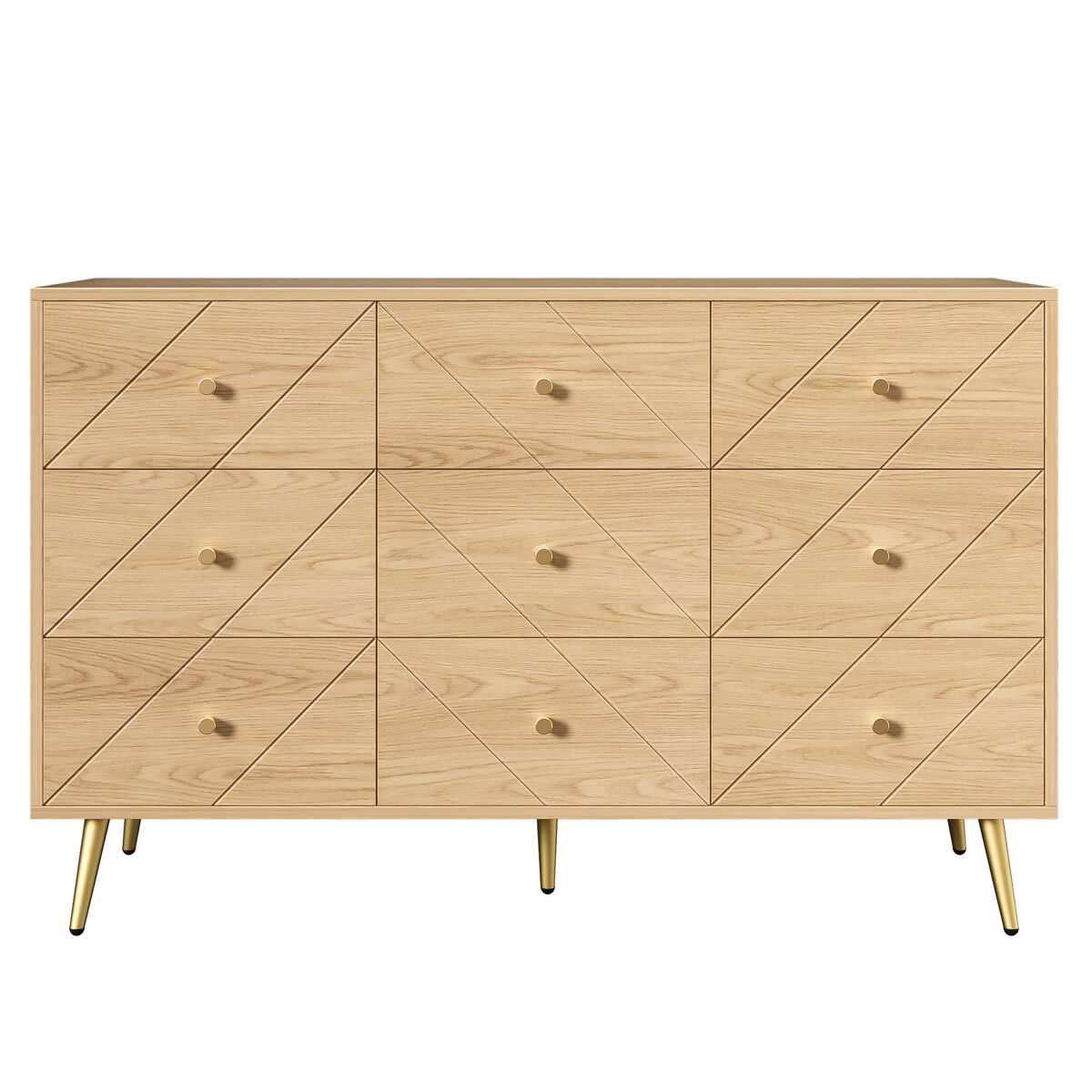 Cómoda moderna 9 cajones - diseño geométrico elegante - color natural