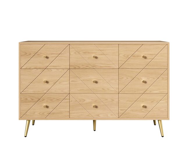 Cómoda moderna 9 cajones - diseño geométrico elegante - color natural
