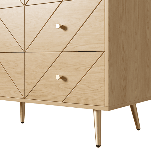 Cômoda moderna com 9 gavetas - Design geométrico elegante - Cor natural