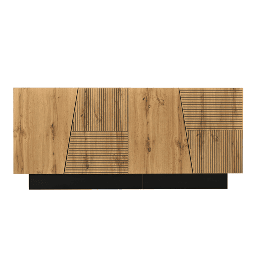 Aparador 160 cm - grande capacidade de armazenamento, design geométrico, prateleira ajustável - PretoMadeira