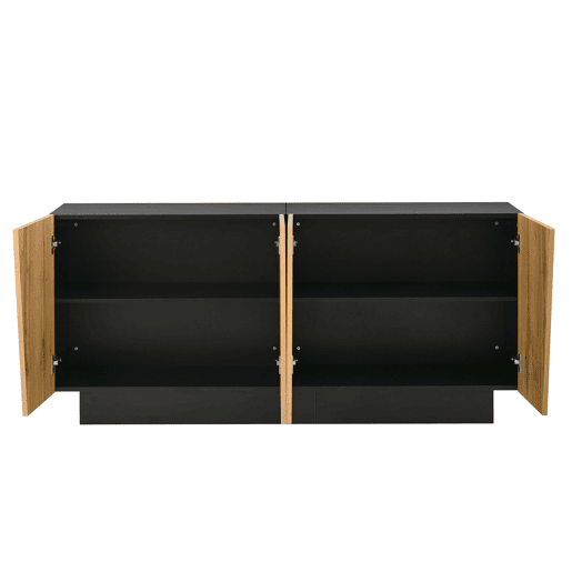 Aparador 160 cm - grande capacidade de armazenamento, design geométrico, prateleira ajustável - PretoMadeira
