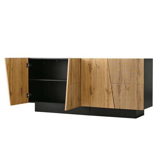 Aparador 160 cm - grande capacidade de armazenamento, design geométrico, prateleira ajustável - PretoMadeira