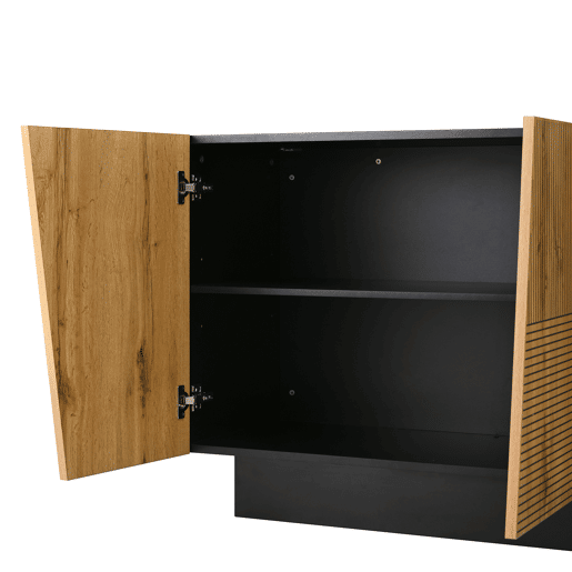 Aparador 160 cm - grande capacidade de armazenamento, design geométrico, prateleira ajustável - PretoMadeira