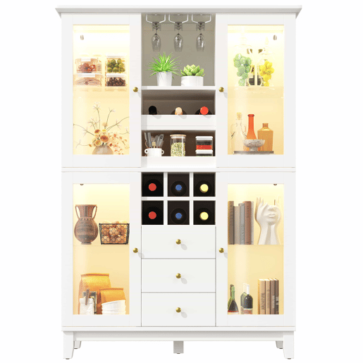 Adega 180,5 x 120 x 40 cm - iluminação LED controlada por aplicação, 3 gavetas, suporte para copos e garrafas - branco