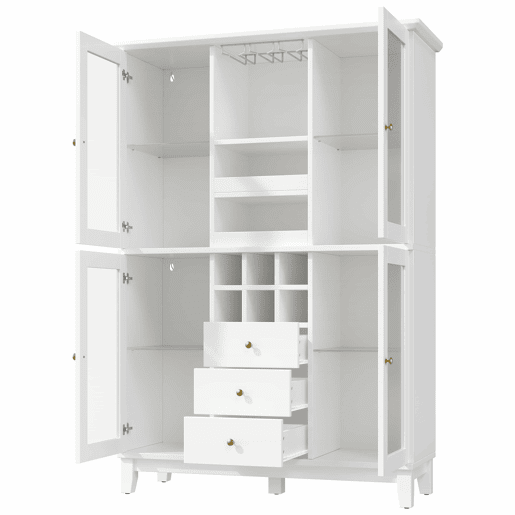 Adega 180,5 x 120 x 40 cm - iluminação LED controlada por aplicação, 3 gavetas, suporte para copos e garrafas - branco