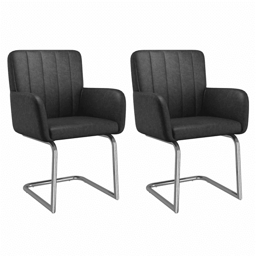 Cadeiras de sala de jantar (2 unidades) - estofadas com riscas verticais, pés metálicos em ziguezague, estilo lounge, couro sintético - preto