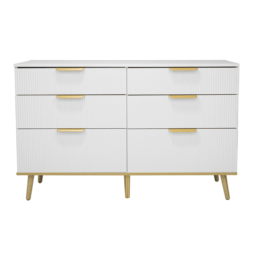 Cômoda com 6 gavetas - amplo espaço de armazenamento, design elegante, pés com efeito de madeira - Branco