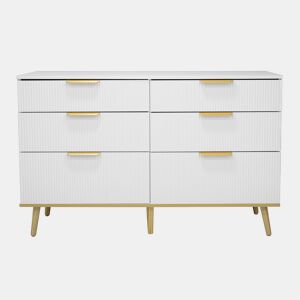 Cômoda com 6 gavetas - amplo espaço de armazenamento, design elegante, pés com efeito de madeira - Branco