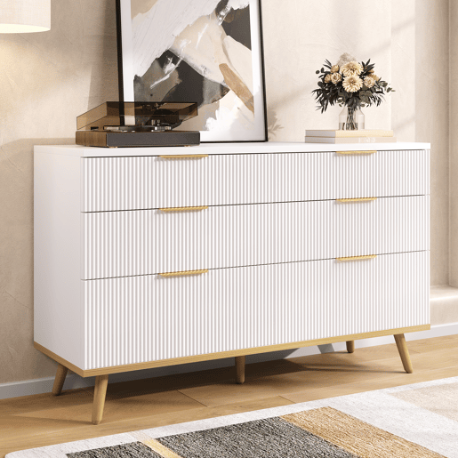 Cômoda com 6 gavetas - amplo espaço de armazenamento, design elegante, pés com efeito de madeira - Branco