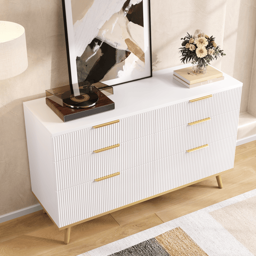 Cômoda com 6 gavetas - amplo espaço de armazenamento, design elegante, pés com efeito de madeira - Branco