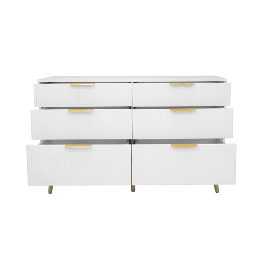 Cômoda com 6 gavetas - amplo espaço de armazenamento, design elegante, pés com efeito de madeira - Branco