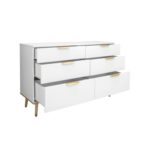 Cômoda com 6 gavetas - amplo espaço de armazenamento, design elegante, pés com efeito de madeira - Branco
