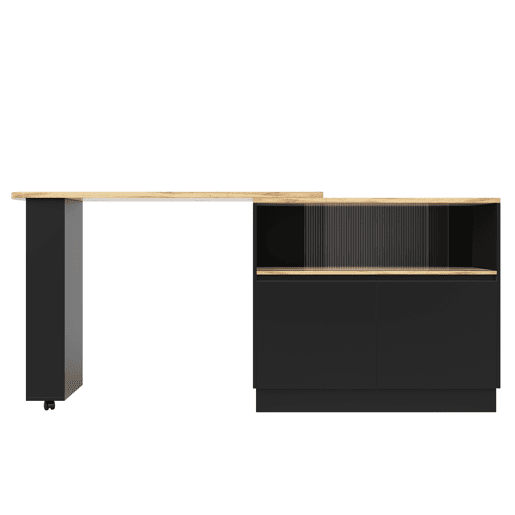 Aparador giratório 360° 90x45x100 cm - moderno, multifuncional, com prateleiras e vidro - preto