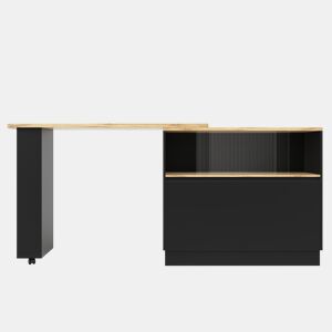 Aparador giratório 360° 90x45x100 cm - moderno, multifuncional, com prateleiras e vidro - preto