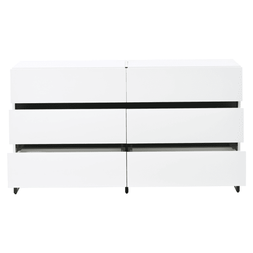 Aparador 140x39,5x78,5 cm - 6 gavetas, 3 pés metálicos, alta capacidade - Branco Aparador 140x39,5x78,5 cm - 6 gavetas, 3 pés metálicos, alta capacidade - Branco