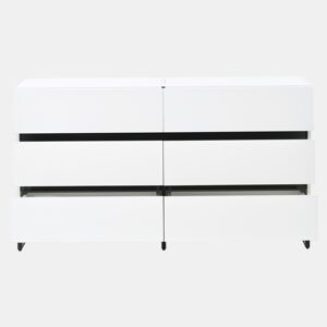 Aparador 140x39,5x78,5 cm - 6 gavetas, 3 pés metálicos, alta capacidade - Branco