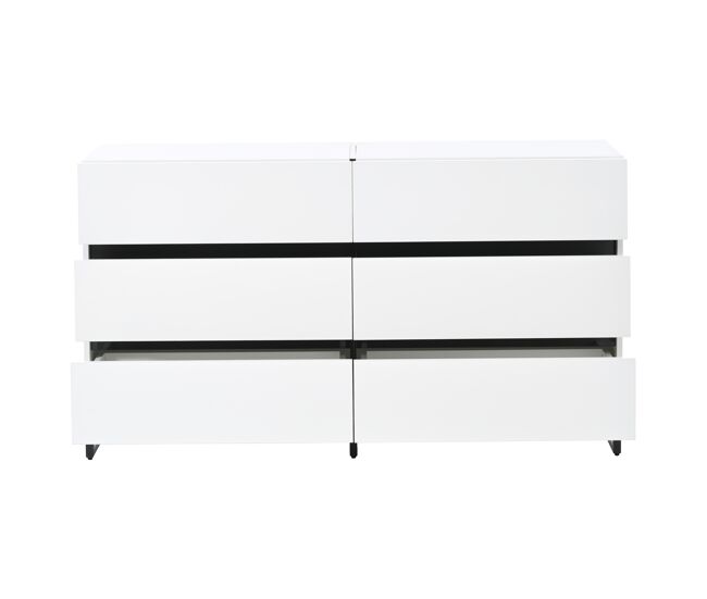 Aparador 140x39,5x78,5 cm - 6 cajones, 3 patas metálicas, alta capacidad - blanco