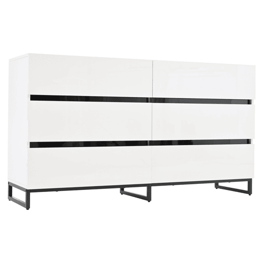 Aparador 140x39,5x78,5 cm - 6 gavetas, 3 pés metálicos, alta capacidade - Branco Aparador 140x39,5x78,5 cm - 6 gavetas, 3 pés metálicos, alta capacidade - Branco
