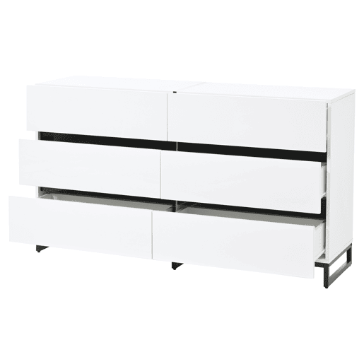 Aparador 140x39,5x78,5 cm - 6 gavetas, 3 pés metálicos, alta capacidade - Branco Aparador 140x39,5x78,5 cm - 6 gavetas, 3 pés metálicos, alta capacidade - Branco