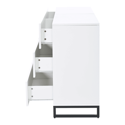 Aparador 140x39,5x78,5 cm - 6 gavetas, 3 pés metálicos, alta capacidade - Branco Aparador 140x39,5x78,5 cm - 6 gavetas, 3 pés metálicos, alta capacidade - Branco