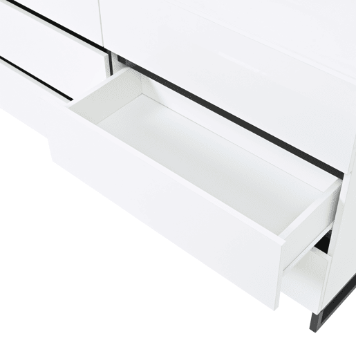 Aparador 140x39,5x78,5 cm - 6 gavetas, 3 pés metálicos, alta capacidade - Branco Aparador 140x39,5x78,5 cm - 6 gavetas, 3 pés metálicos, alta capacidade - Branco