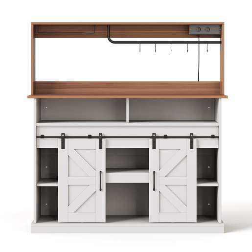 Barra de café 120 cm - com porta-copos, tomadas e espaço de armazenamento, estilo rústico - Branco Barra de café 120 cm - com porta-copos, tomadas e espaço de armazenamento, estilo rústico - Branco