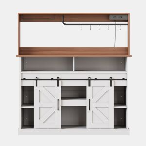 Barra de café 120 cm - com porta-copos, tomadas e espaço de armazenamento, estilo rústico - Branco