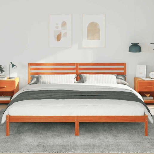 Estrutura de cama de casal simple com cabeceira - Marrom Cera 180 x 210 cm