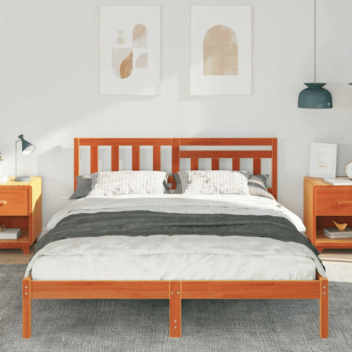 Estrutura de cama de casal simple com cabeceira - Marrom Cera 140 x 200 cm