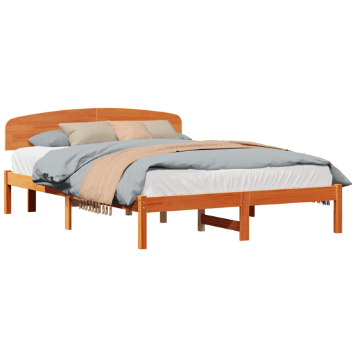 Estrutura de cama de casal simple com cabeceira - Marrom Cera 140 x 200 cm
