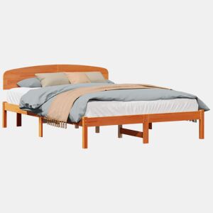 Estrutura de cama de casal simple com cabeceira - Marrom Cera 140 x 200 cm