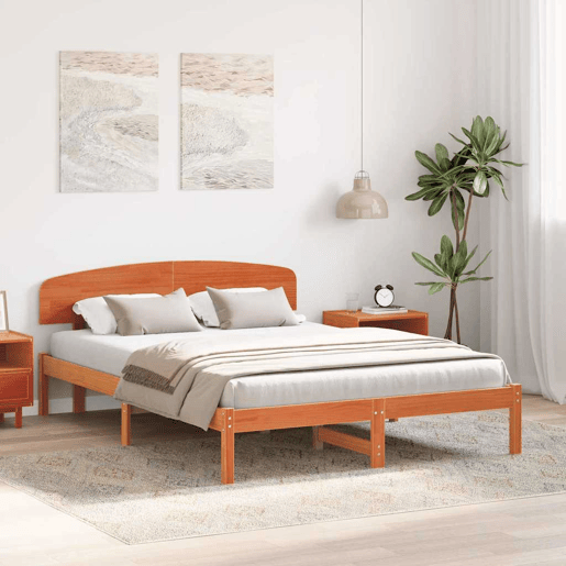 Estrutura de cama de casal simple com cabeceira - Marrom Cera 140 x 200 cm